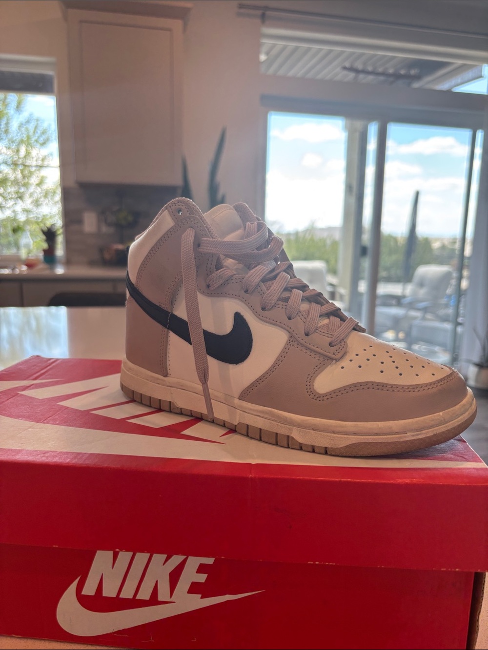 Nike High-Top Sneakers in Taupe, White and Black